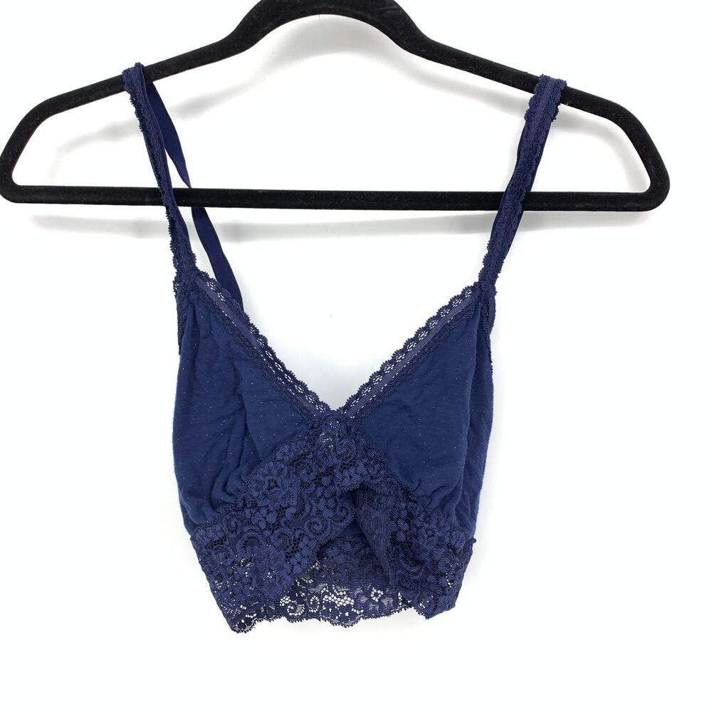 Soma Triangle Lace Trim Bralette Womens Size XL Navy Blue Speckled Unlined